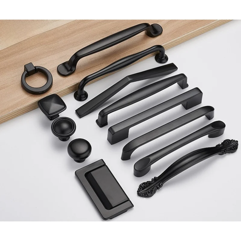 Minimalistische schwarze Aluminium-Schrankgriffe Küchenschrank Kleiderschrank Türgriffe Möbelbeschläge Zubehör