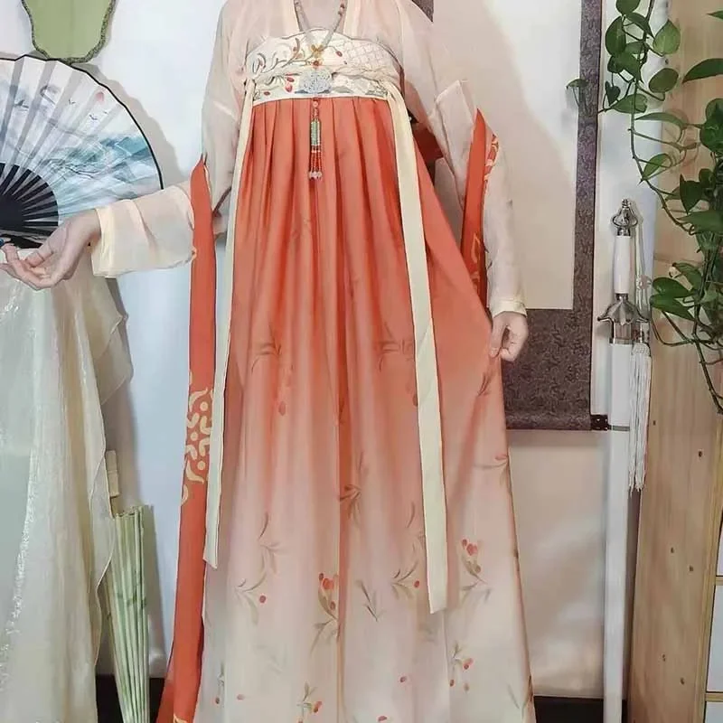 

2025 Spring Cosplay Costume Plus Size Large Size Chinese Hanfu Dress Women Vintage Tang dynasty Embroidered Beige&Red Hanfu