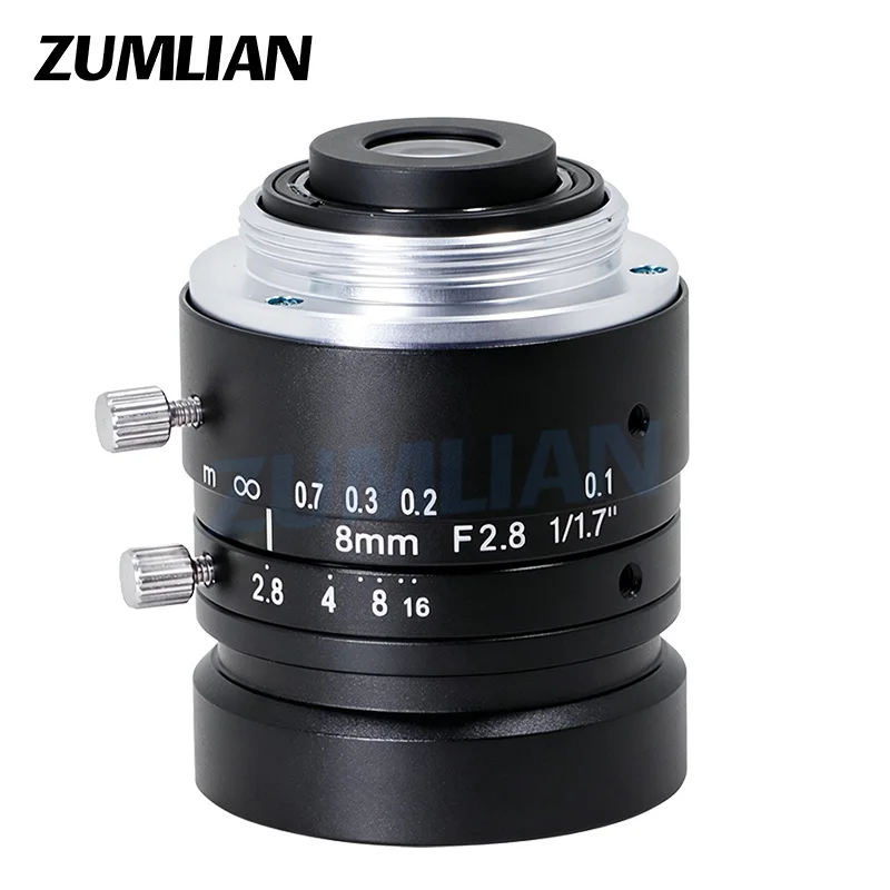 C-Mount Lens 8mm Industrial Camera Lens 1/1.7'' CMOS Wide-angle High resolution 12MP F2.8 Manual Focus/Iris Low Distortion