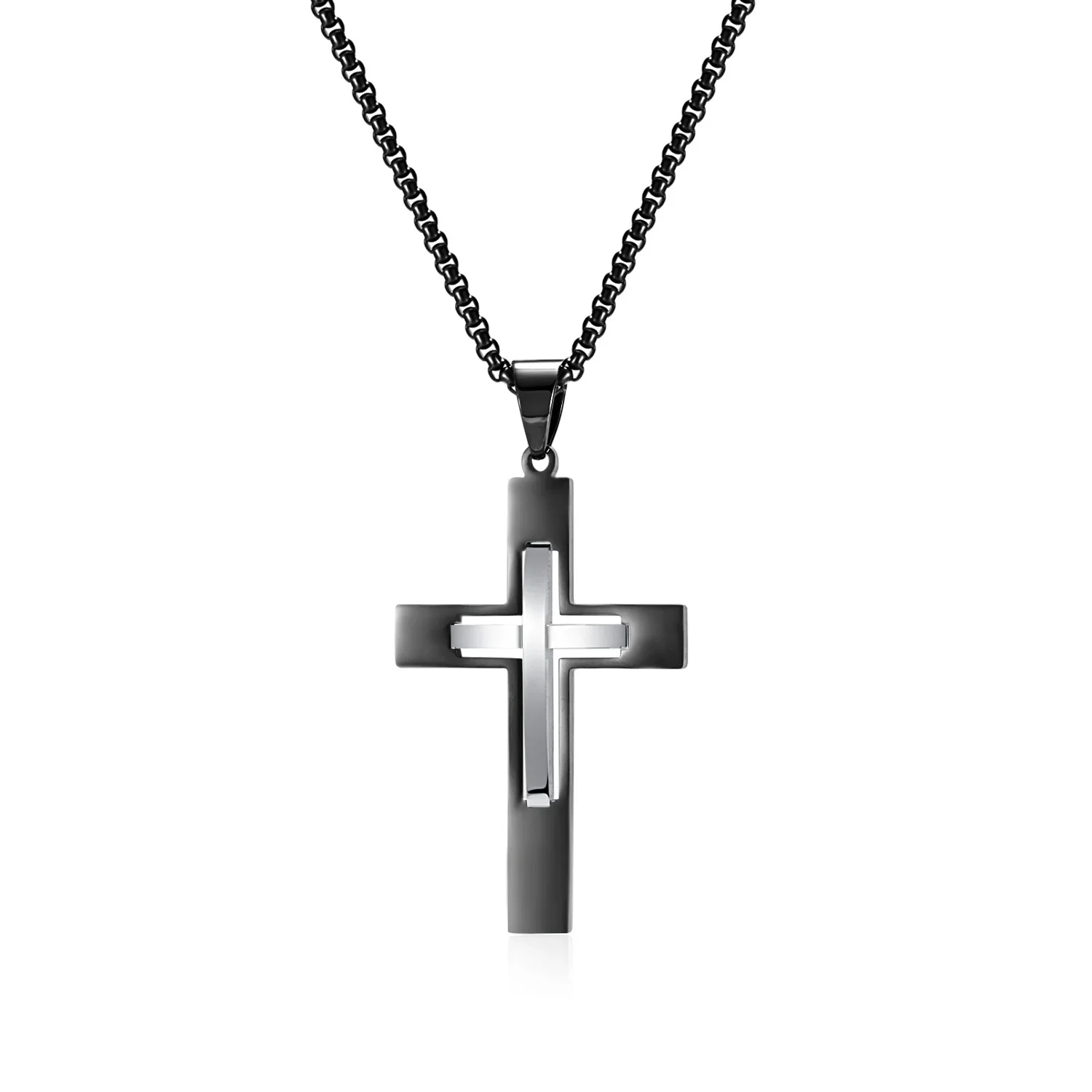 JHSL Male Men Cross Pendants Necklace Fashion Christian Jewelry Chain Stainless Steel Black Silver Gold Color New Arrival 2023