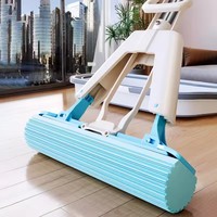 Blue Sponge Mop For Floor Cleaning Free Hand Washing Squeeze Cotton Head Replace Super Absorbent Wet And Dry Use Fold Type Mop