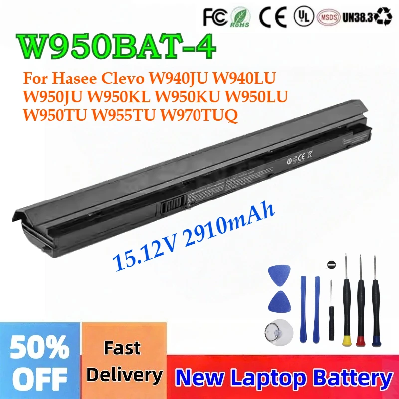 

15.12V 2910mAh W950BAT-4 Laptop Battery For Hasee Clevo W940JU W940LU W950JU W950KL W950KU W950LU W950TU W955TU W970TUQ