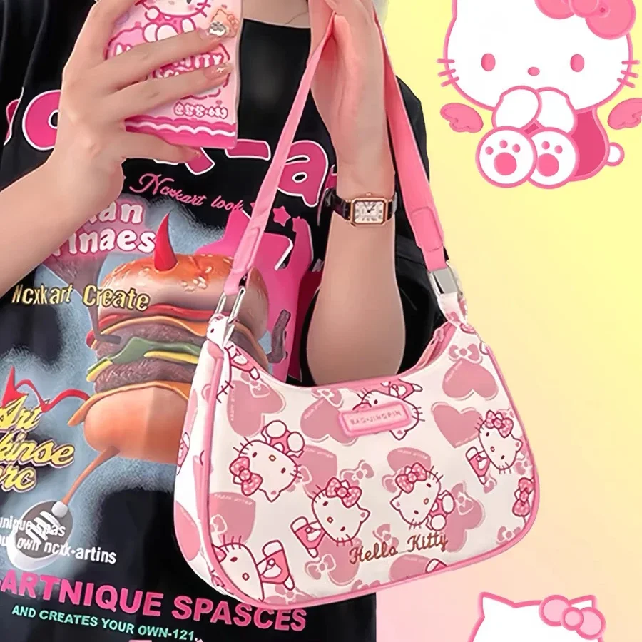 

MBTI Hello Kitty Fashion Womens Shoulder Bag Y2k Cartoon Cute New Fashion Casual Handbag 2024 Harajuku Style Commuter Female Bag