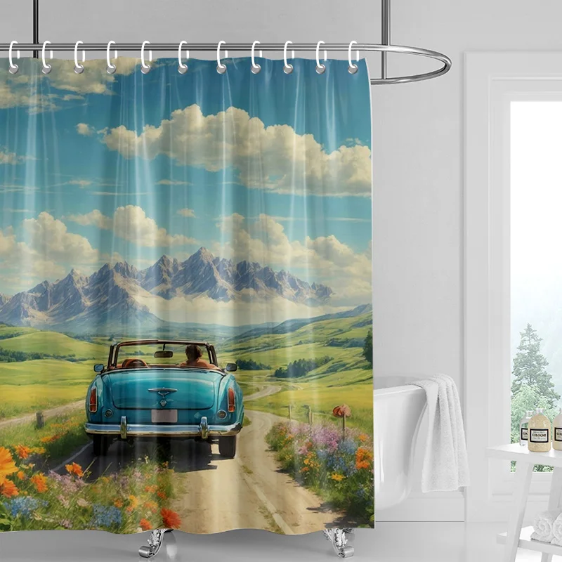 Car Cartoon Shower Curtain Waterproof Bathroom Curtain Bathroom Partition Curtain Universal Home Decor Ins Style