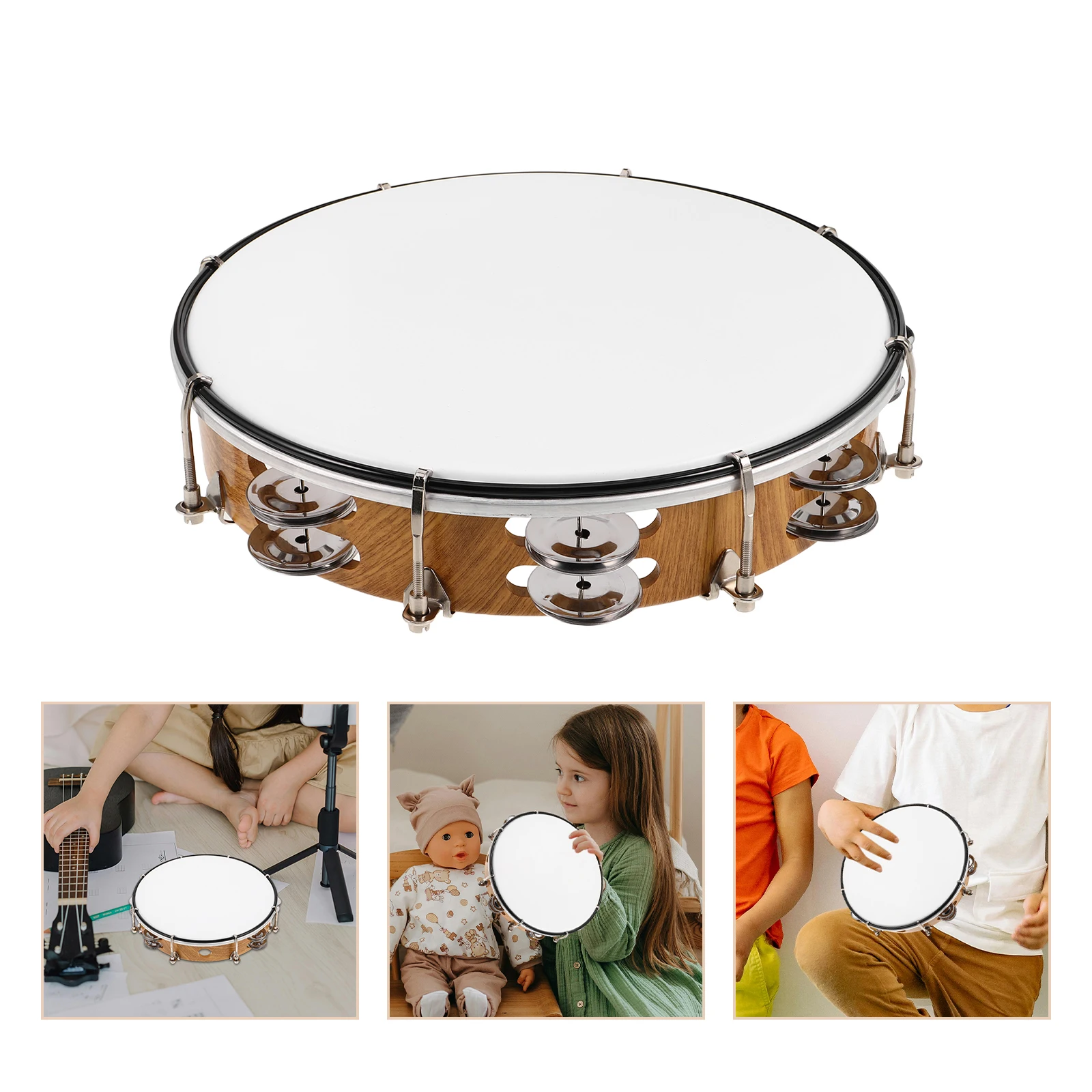 10 인치 컬러 탬버린 벨 핸드 타악기 드럼 조정 가능한 튜닝 휴대용 크기 성인을위한 전문 악기 뮤지컬