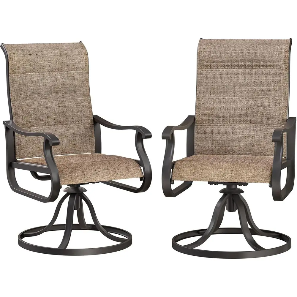 

2-Piece Outdoor Swivel Dining Chairs Set with High Back, Weather-Resistant Padded Brown Rocking Chairs for Patio, Porch, or Gard