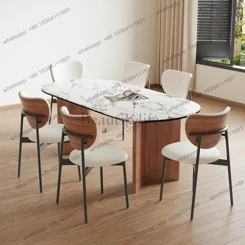 retro rock slab dining table dining chair combination medium antique and high-end small apartment oval household dining table