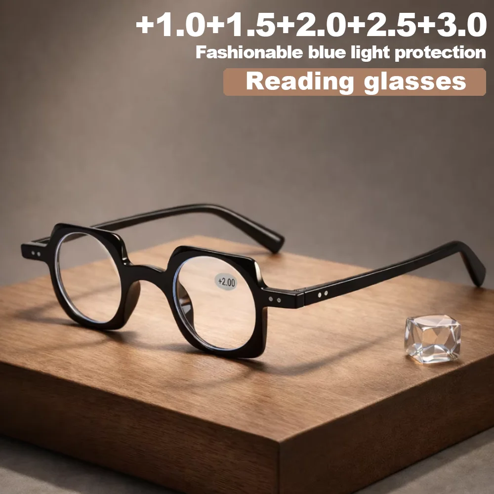 1 Stück Lesebrille mit großem Rahmen, Vintage-Stil, Anti-Blaulicht-Lesebrille, Vollrand-Rundbrille für Damen und Herren, für den täglichen Gebrauch +1,0-4,0