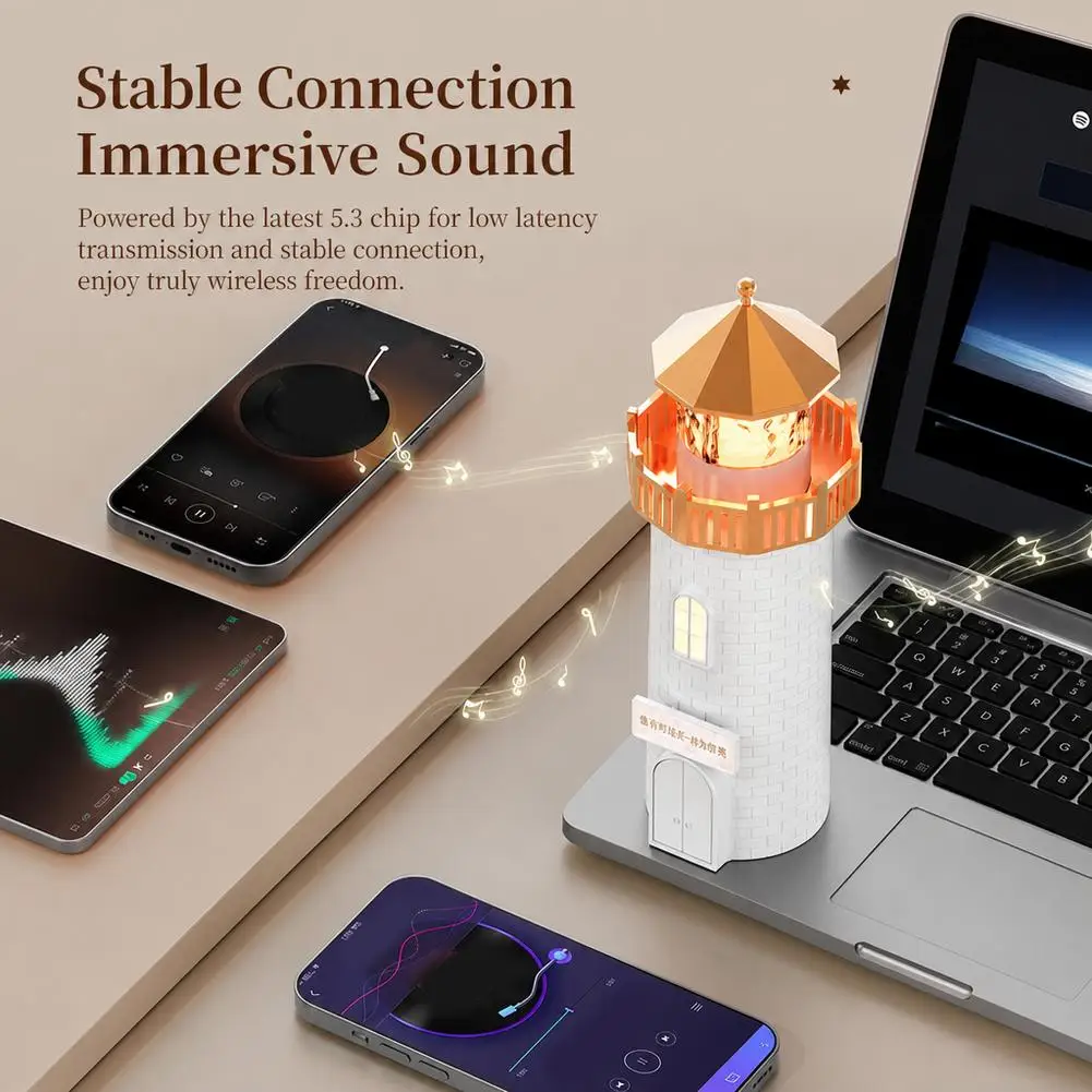 Lighthouse Bluetooth Speaker 2 in 1 Night Light 360 Stereo Wireless Sound Box Atmosphere Lamp Creative Christmas Gift For Kids