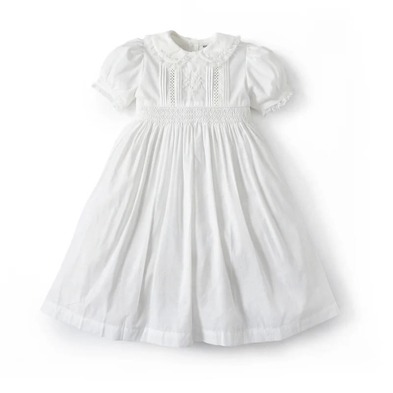 

Clibeso 2024 Kids Spanish Clothes Girls HandMade White Dress with Big Bow Baby Lace Embrodiery Dresses Children Elegant Frocks