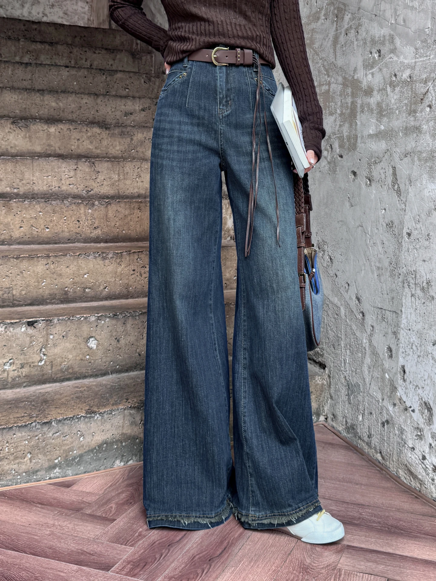 

Джинсы с высокой талией, расклешенные, винтажные, свободного кроя, универсальные, повседневные, с широкими штанинами, джинсы-клеш