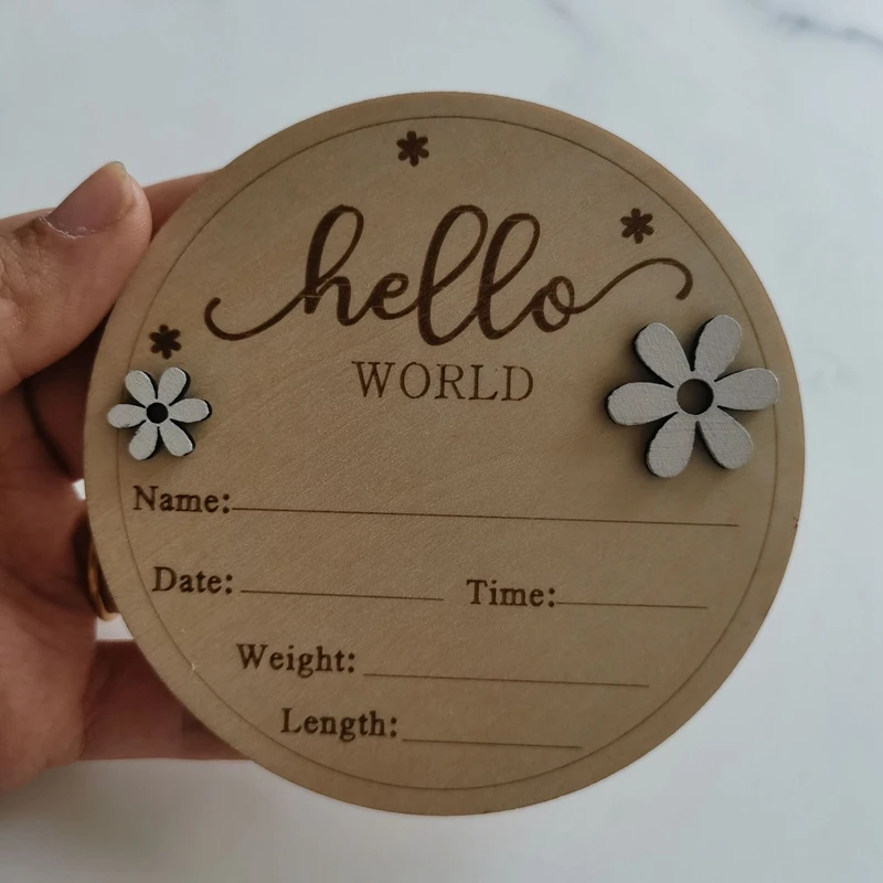 1 pz legno Hello World neonato segno segno di benvenuto neonato annuncio di nascita placca Hello World Hospital Nursery