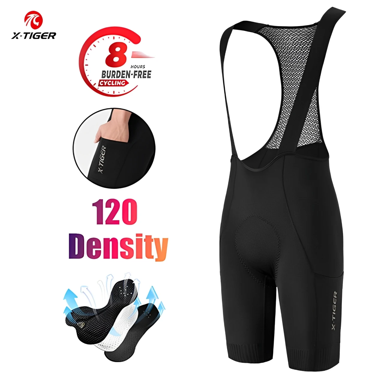 

X-TIGER Men's Cycling Bib Shorts 120 Density Gel Cushion Mountain Road Bike Cycling Shorts Outdoor Casual Sports Bib Shorts