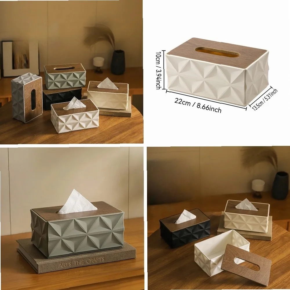 

Large Capacity Tissue Box Organizer with Solid Wood Lid, Minimalist Desktop Storage Decor