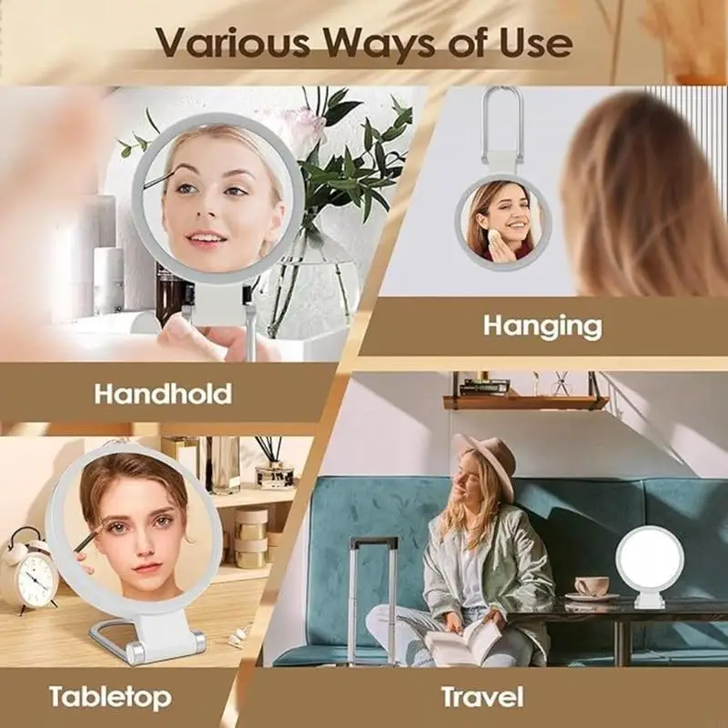 Double Side Rechargeable Cosmetic Mirror with Magnification and Touch Control LED Lighting for Various Makeup Needs