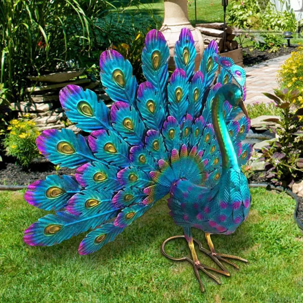 

Peacock Statue Sculpture Handmade Crafts Ornament Animal Figurine Standing Posture Collectible Peacock Figurine Craft Yard Decor