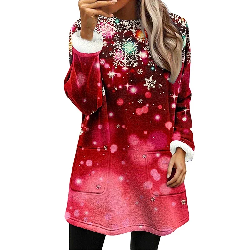 تي شيرت نسائي ذو طابع احتفالي بأكمام طويلة مطبوع عليه رسومات للعطلات وحفلات الكريسماس ملابس شتوية موسمية مريحة تناسب مطبوعات ثلاثية الأبعاد #5