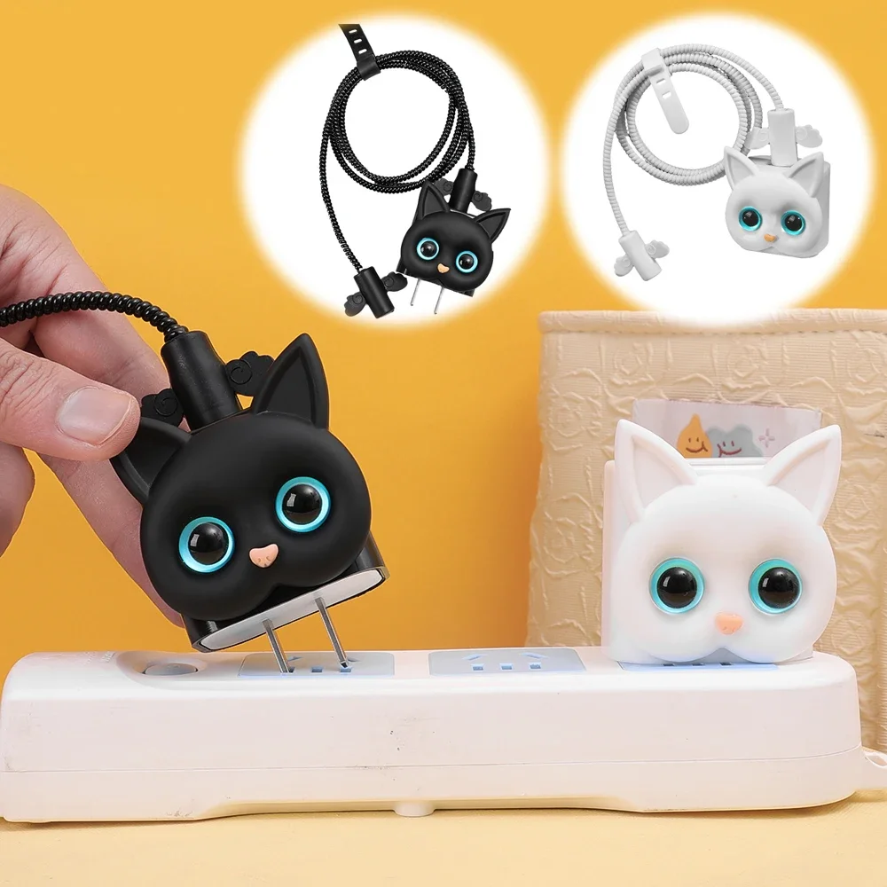 Cute Cartoon Cat Charging Head Protective Cover For Apple IPhone Charger 18W 20W Power Adapter Protector Cable Winder Kit