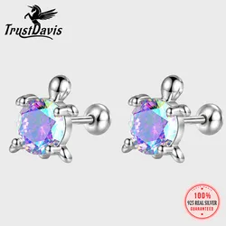 Trustdavis Real 999 Silver Animal Fashion Tortoise CZ Screw Stud Earrings for Women Daily Wear Jewelry Gift DF2019