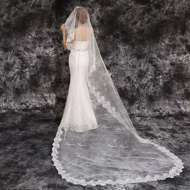 Tocado de novia de cola larga, accesorios de vestido de novia principal, moda de súper Hada, tocado de encaje corto blanco, novedad de 2024