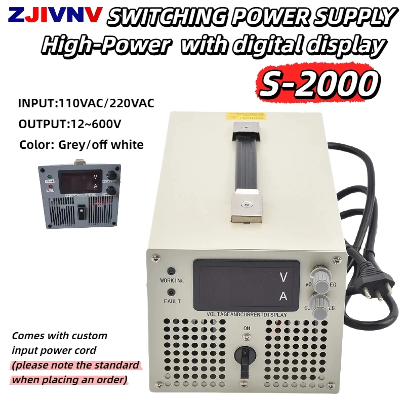 2000 W einstellbares Schaltnetzteil mit Digitalanzeige CC CV AC-DC 12 ~ 600 V Industrietransformatoren LED-Treiber S-2000