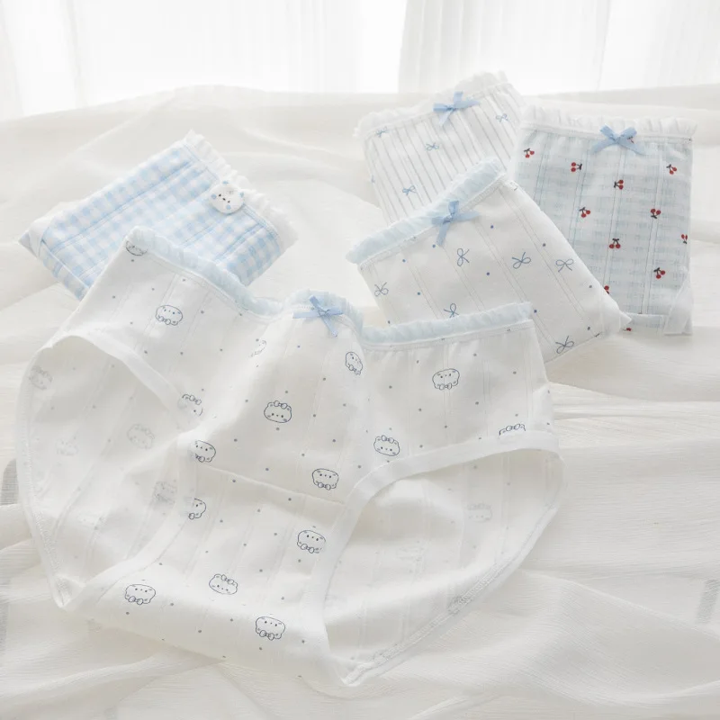 new delivery Young girl Underwear 6pc/lot 95% Cotton Lovely middle Waist Briefs student Panties children blue Teenagers M-XL