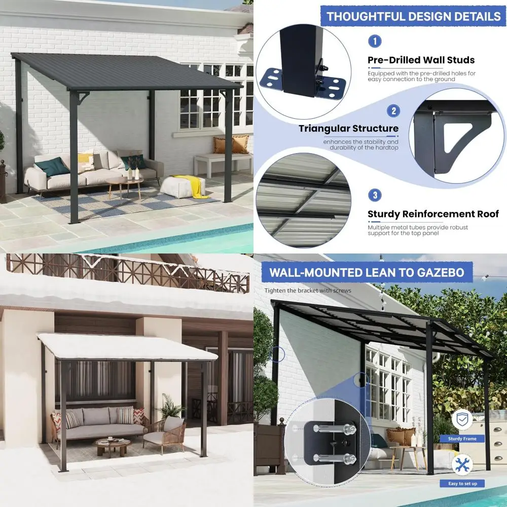 

Наружная настенная пергола с металлическим тентом и дренажем для патио