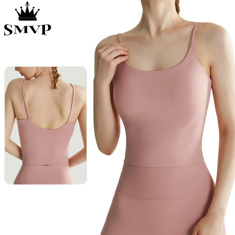 

Smvp deep u beauty back fixed chest pad one-piece sling yoga top, antibacterial fabric, yoga fitness women's clothing