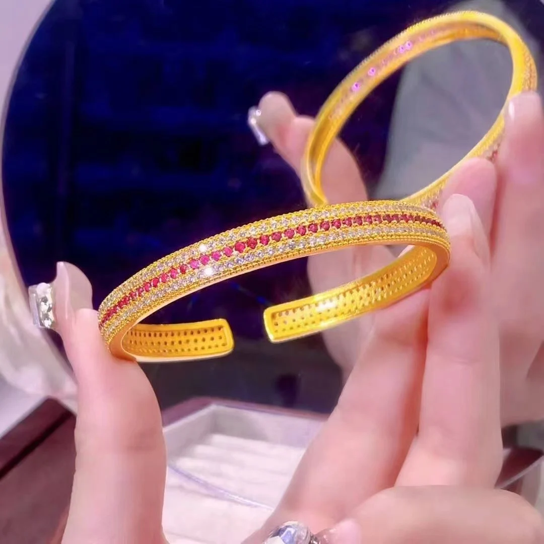 

Женский трехрядный браслет со сверкающей розой и бриллиантами, золото 24 карата AU999, насыщенное золото, гармоничная роза-диаман, элегантная аура