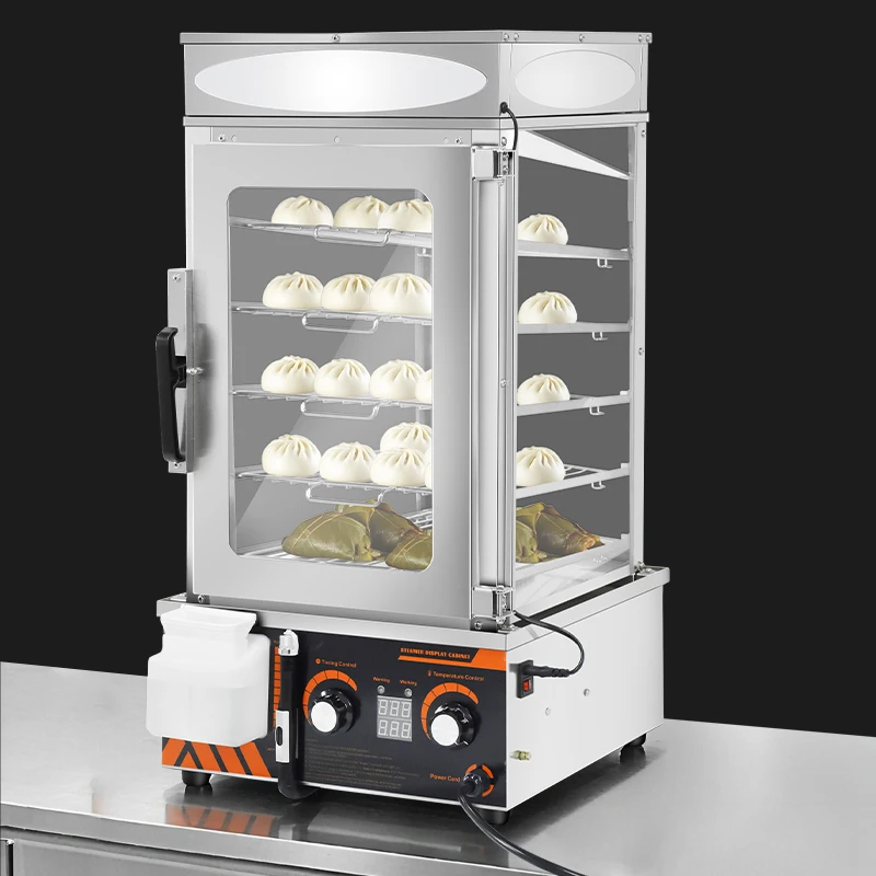 Commercial Electric Food Steamer Cabinet Warming Showcase Dumplings Bun 5-Layer Steamer Display Cabinet with LED Digital Control