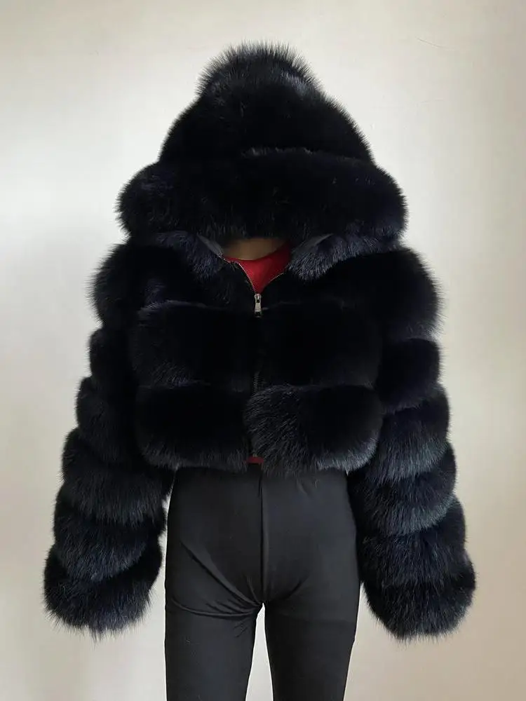 

2023Real fur, Winter Women Real Fox Fur Coat Hooded Red Fox Silver Fox Raccoon Zipper Top Luxury Natural Girl Jackets