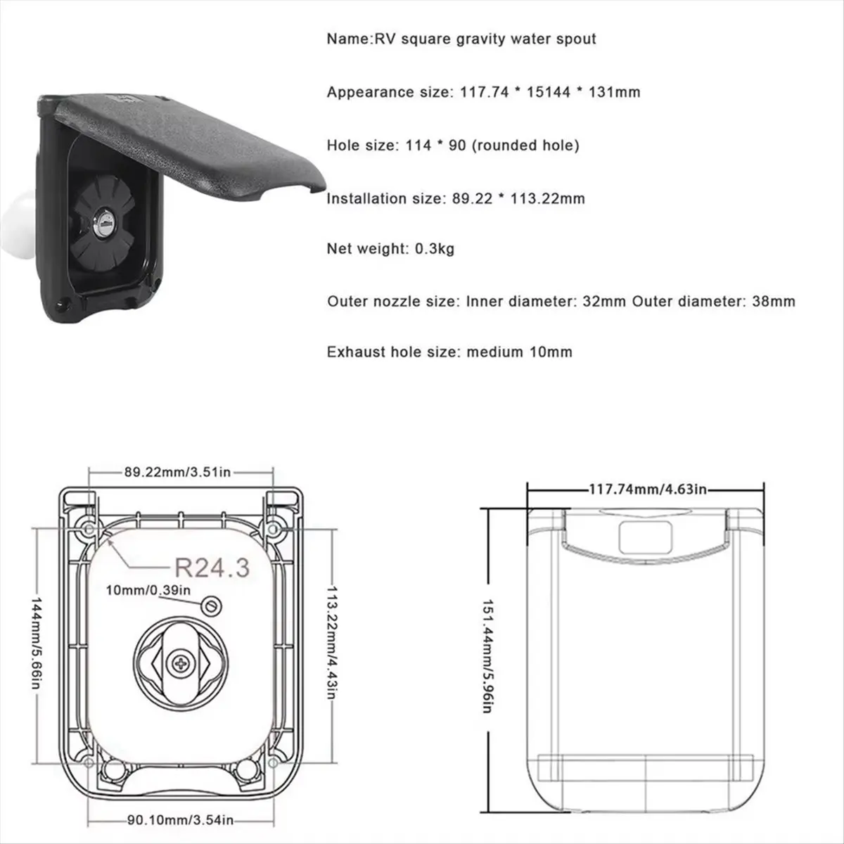 Super Sale Camper Gravity Water Inlet+Cover RV Fresh Water Fill Hatch Inlet Filter Lockable RV Water Inlet Cover Trailer Tank Wh view 6