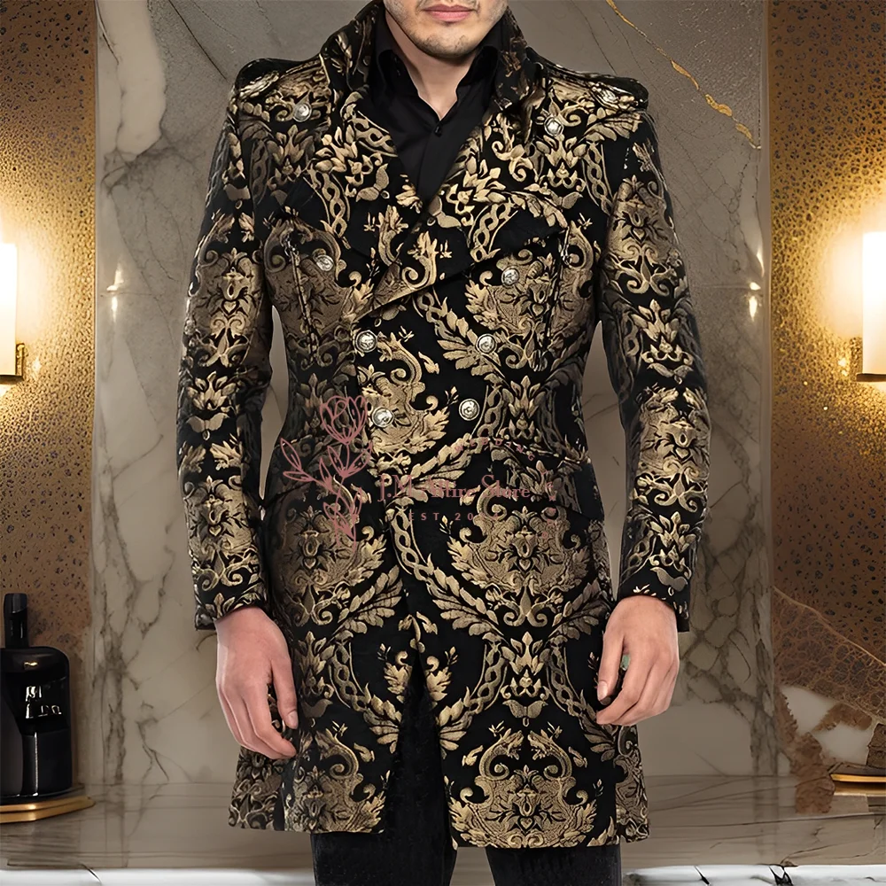 

Black Floral Suit for Men 2-piece Notch Lapel Double Breasted Jacquard Male Attire for wedding cocktail party, Custom Made