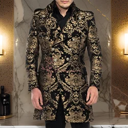 Black Floral Suit for Men 2-piece Notch Lapel Double Breasted Jacquard Male Attire for wedding cocktail party, Custom Made