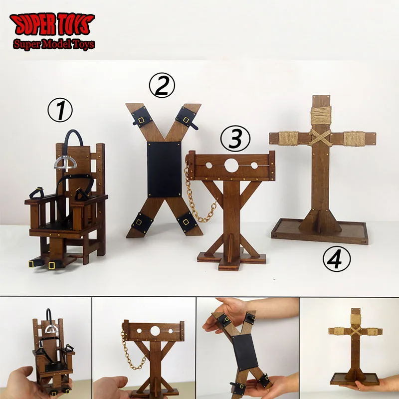 1/12 Scale Soldier Wooden Torture Equipment X Binding Frame Electric Chair Chains Scene Accessories Fits 6 Inches Action Figure