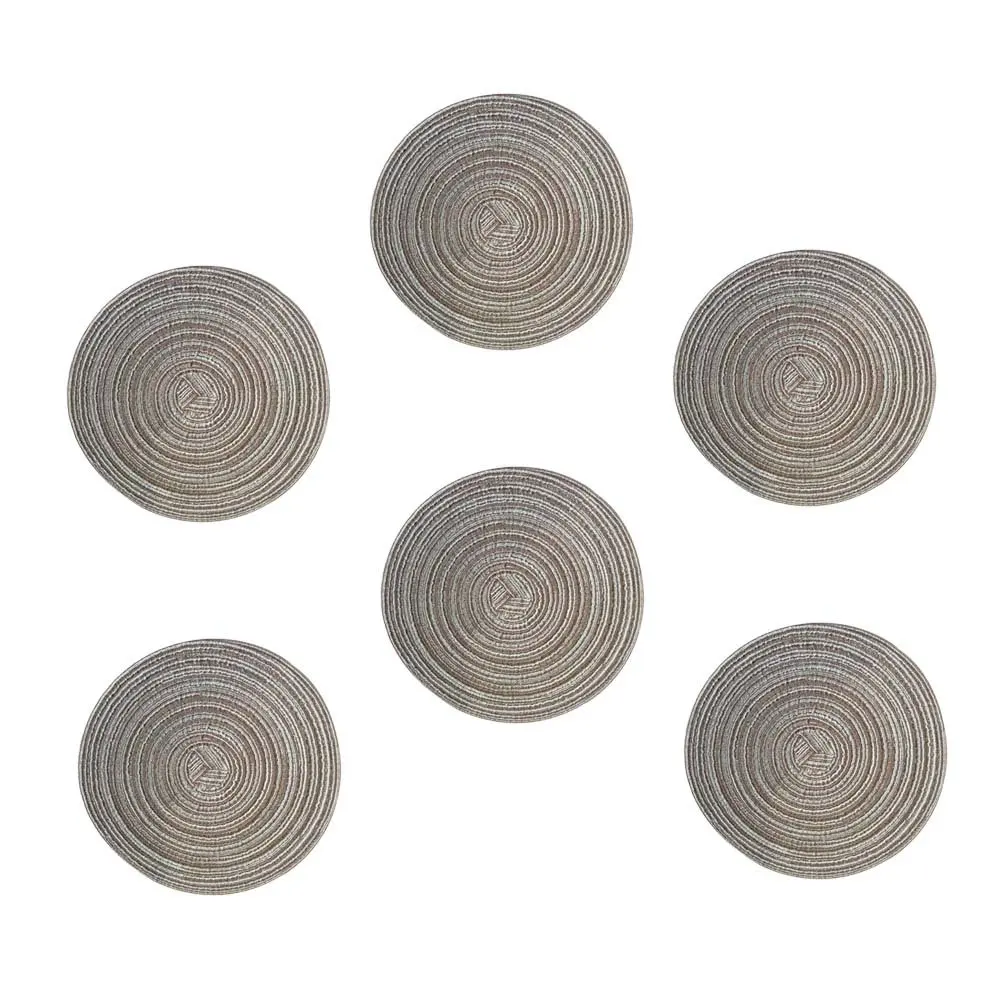 6Pcs Round Cotton Linen Woven Placemat Natural Heat Resistant Non-Slip Table Mat Kitchen Dining Coaster Cup Teapot Protector