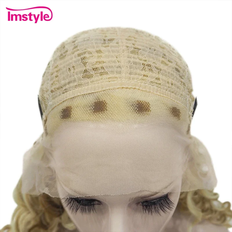 Imstyle Synthetic Lace Front Wig Blonde Golden Mixed Lace Wig Curly Heat Resistant Fiber Long Wigs For Women Cosplay Wig