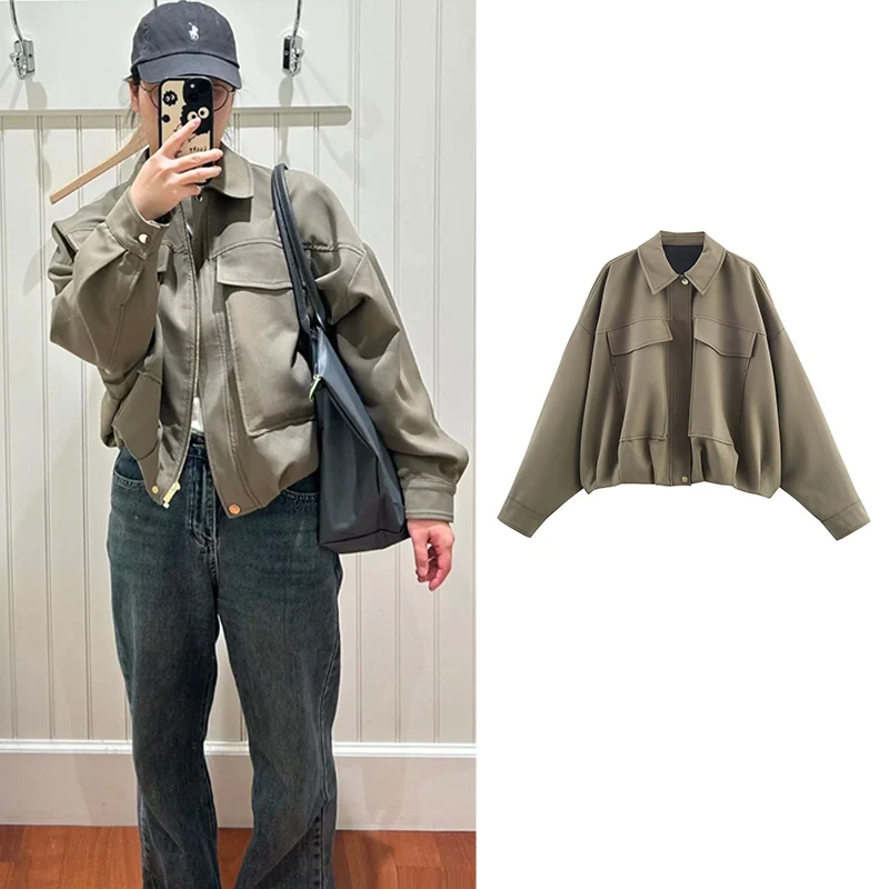 

Women's Autumn Jackets 2025 New Fashion Big Pocket Loose Bat Elegant Women Jackets Street Chic Youth Street Warm Travel Coats