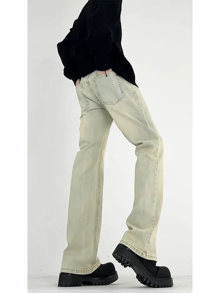 

Мужские джинсы Cleanfit Slim Fit с микро-клешем, цвета желтой грязи, весна-осень, в американском уличном стиле, эластичные, прямого кроя