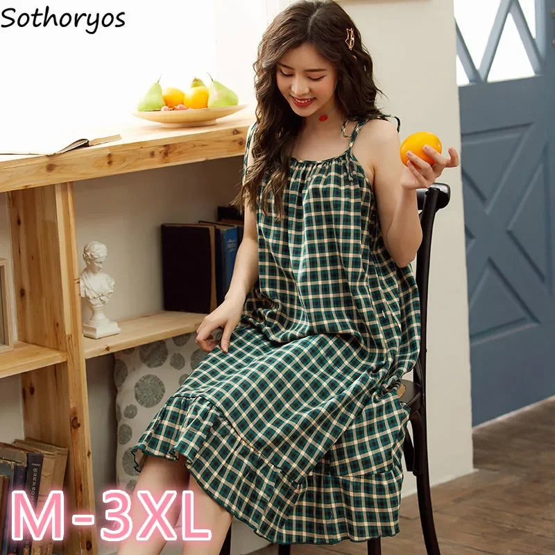 Nightgowns Women Printed Spaghetti-strap Sleeveless Elegant Baggy Casual Sleep-shirts Female Korean-style Trendy Skin-friendly