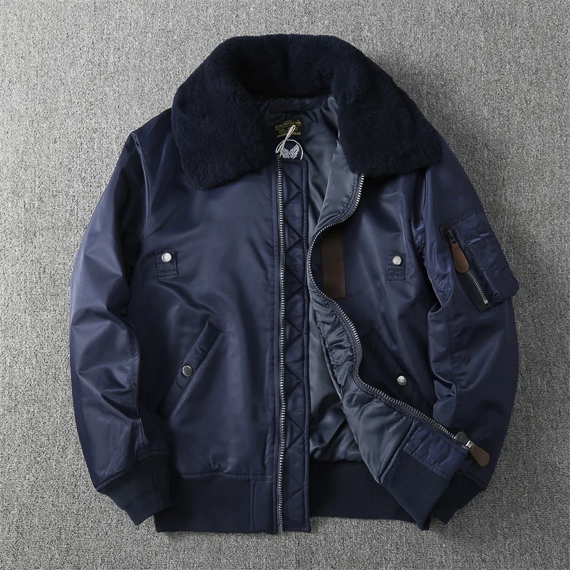 B-15 Casual Jackets Wool Collar Thick Outerwear Vintage Style Motorcycle Cargo Fashion Outdoor Windproof Coats