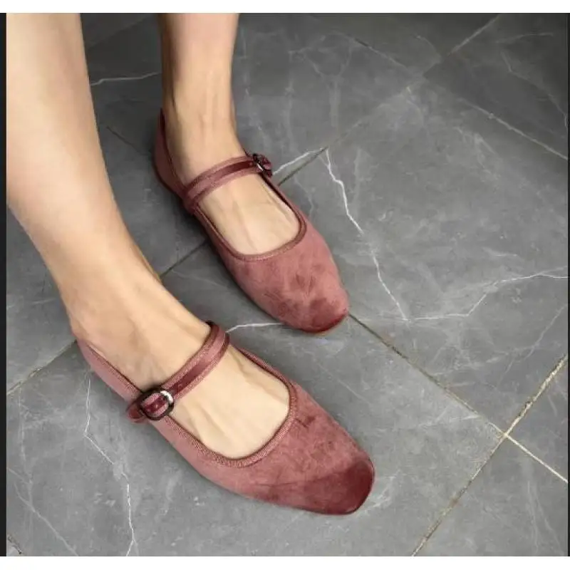 2025 Spring New Flat With Single Shoes Woman Square Head Ballet Flats Dance Shoe Mary Jane Grandma Shoe Tide Zapatos Mujer