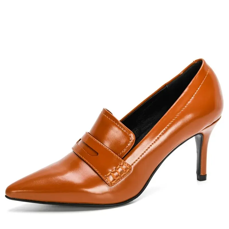 ROYYNA New Designers Original Top Quality Women Pumps Pointed Toe Thin Heels Dress Shoe Nice Leather Wedding Shoes J363-41