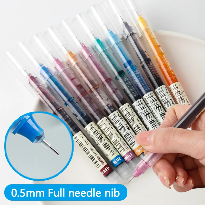 12 Color Fastdry Gel Pen Set 0.5mm Black Blue School Office Straight Liquid Rollerball Pen Rolling Ball Pens Kawaii Stationary