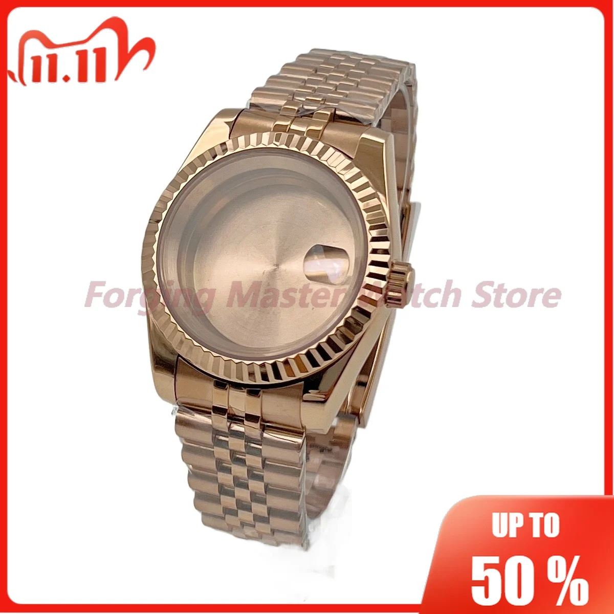 

39mm rose gold case, NH35 case set, sapphire, suitable for NH35 NH36 movement, high-quality electroplated stainless steel