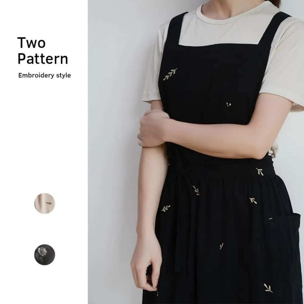 

Cotton Kitchen Cooking Apron Embroidered Elegant Artist Flower Shop Apron Stain-proof Korean Style Waiter Extended Aprons Garden