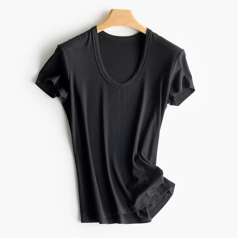 New Spring Breathable Women T-Shirts Short Sleeve Tee U Neck Mulberry Silk Fashion Designer T Shirt Female