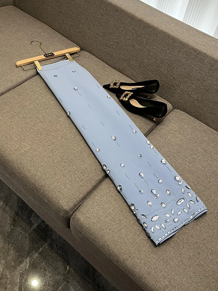 Elegant Heavy Bead Embellished Diamond Set Short Women's Two-Piece Suit Commute Style Long Skirt Top A20654 Fashion Ensemble
