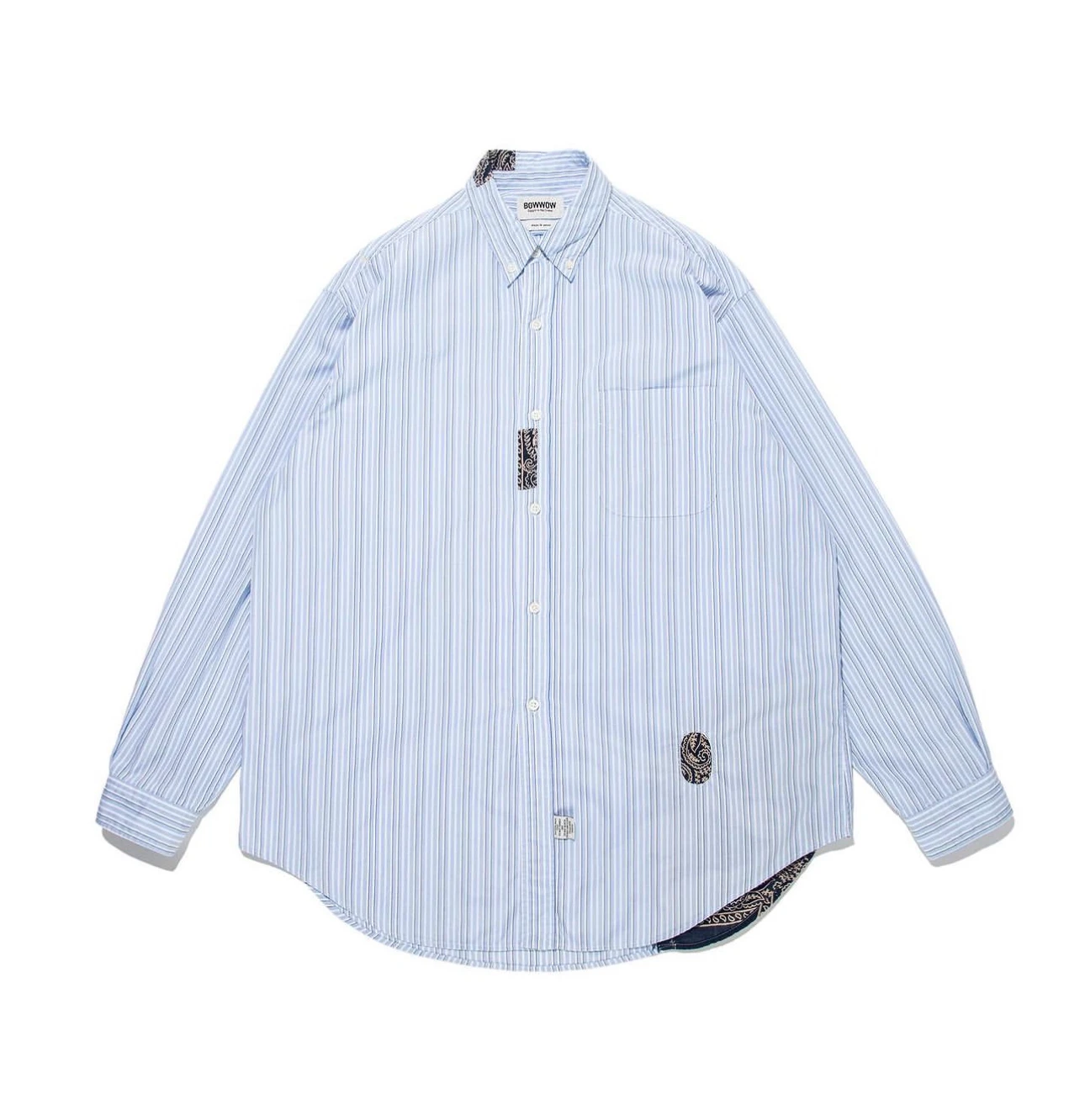 

Модная молодежная рубашка BOW Repair Stripe Ox с длинным рукавом, пэчворк, осенняя коллекция, мягкая, глянцевая, тонкая, с острым воротником