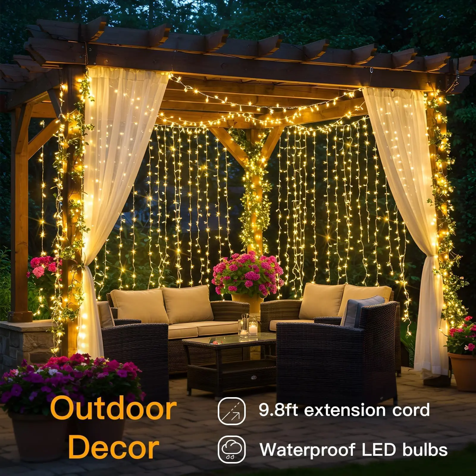 1PC  3M*3M  8 Lighting Modes Fairy Copper Light With Remote Colorful Window Curtain String Lights, USB Powered Waterproof For New Year Christmas Bedroom Party, Wedding Home Garden Wall Decorations view 8